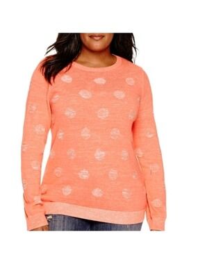 LIZ CLAIBORNE TANGERINE CIRCLES LONG SLEEVE LIGHTWEIGHT SWEATER SIZE L/XL